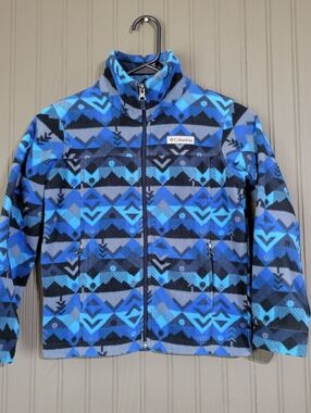Columbia Zing III Fleece Full Zip Jacket Aztec Print Blue Youth Boys Small (8)